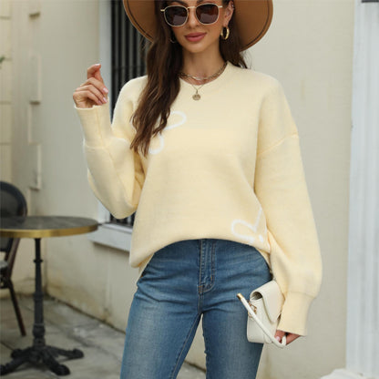 Artistic Loose Fit Sweater Women's Painted Print Acrylic Pullover