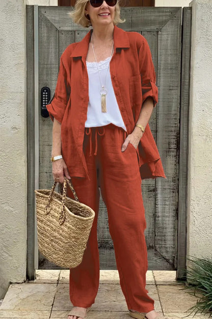 Solid Color Shirt & Trouser Two-Piece Outfit Set | Casual Style 2025 Aesthetic