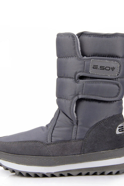 Gray winter boot with brand logo on a white background