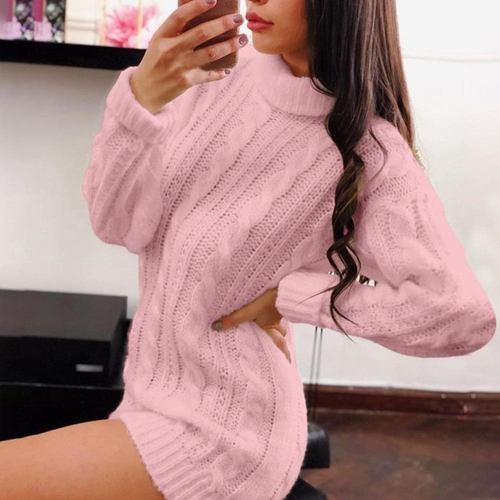 Autumn Winter Style Round Neck Long Sleeve Wrap Sweater Dresses
