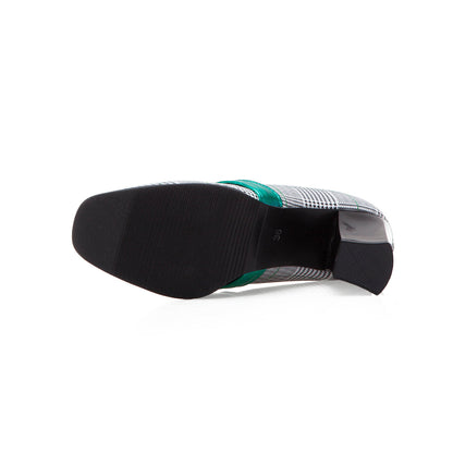 Women’s Metal-Decorative Single Shoes | Color-Block Square Toe Pumps