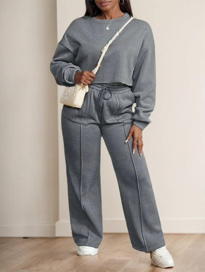 Loose Fit Long-Sleeve Top & Pants Two-Piece Outfit Set | Trendy Street Style Style 2025