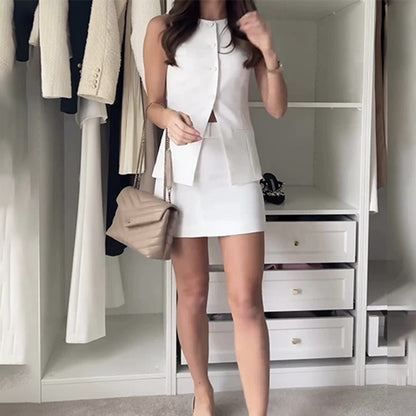 Sleeveless Vest & Short Skirt Two-Piece Outfit Set | Elegant Summer Vibes Style 2025