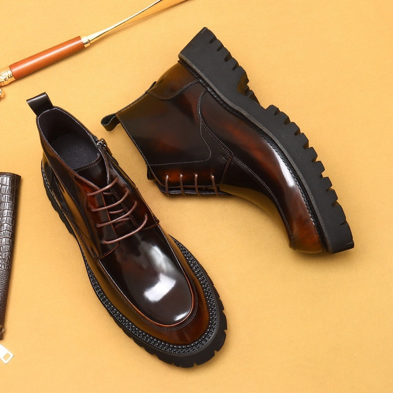 Mens Full Black Front Zipper Ankle Boots