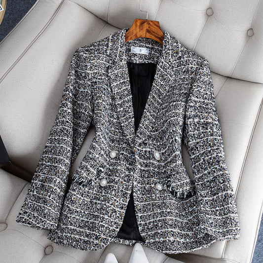 Long Sleeved Bubble Bead V Neck Women Blazer Suit Jacket