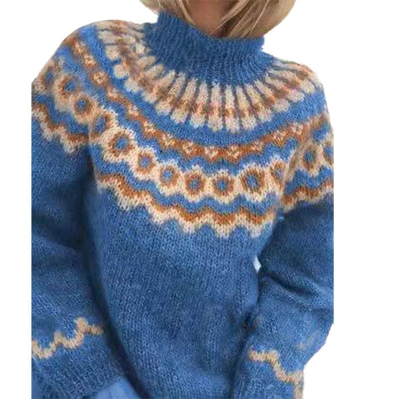 Women’s Turtleneck Knitted Sweater – Classic Polyester Pullover