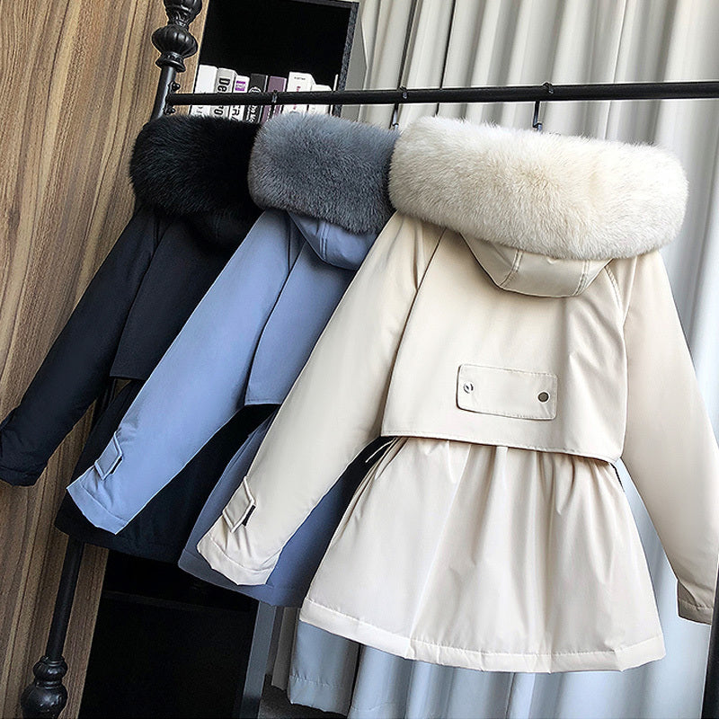 Womens Fur Hooded Slim Long Parka