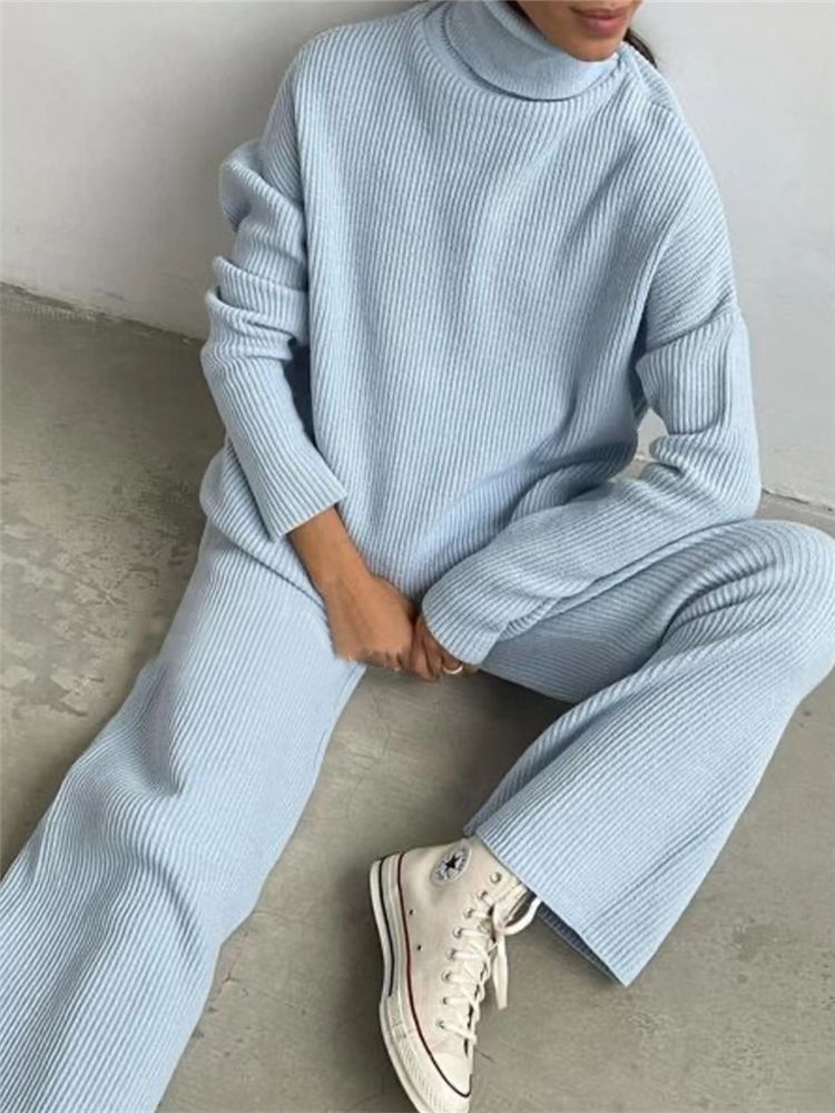 Winter Fashion Turtleneck Sweater Jogging Pants Women Tracksuits