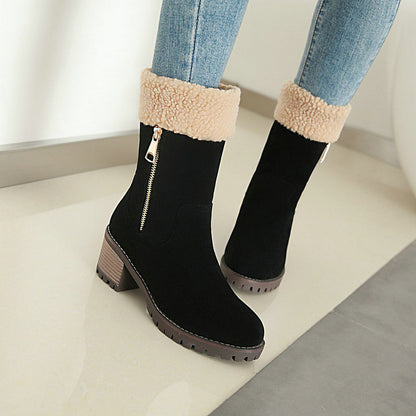 Chic Mid-Heel Winter Snow Boots for Women – Warm Stylish Footwear for Cold Weather