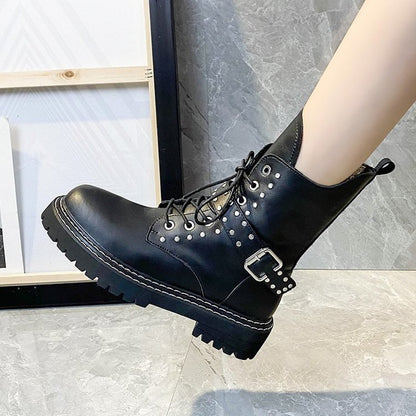 Vintage Patent Leather Martin Boots for Women | Chic Round Toe Autumn Boots Street Style