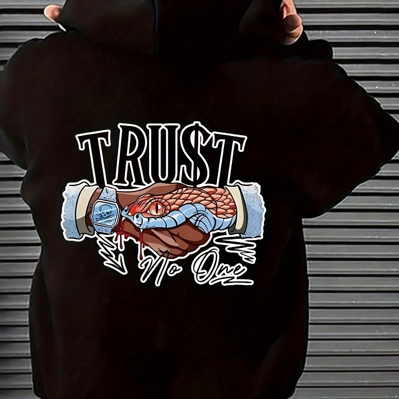 Trust Letter Graphic Men's Hoodie – Casual Polyester Pullover with Kangaroo Pocket for All Seasons