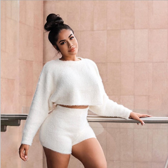 Solid Velvet Top & Shorts Two-Piece Outfit Set | Cozy Style 2025 Aesthetic