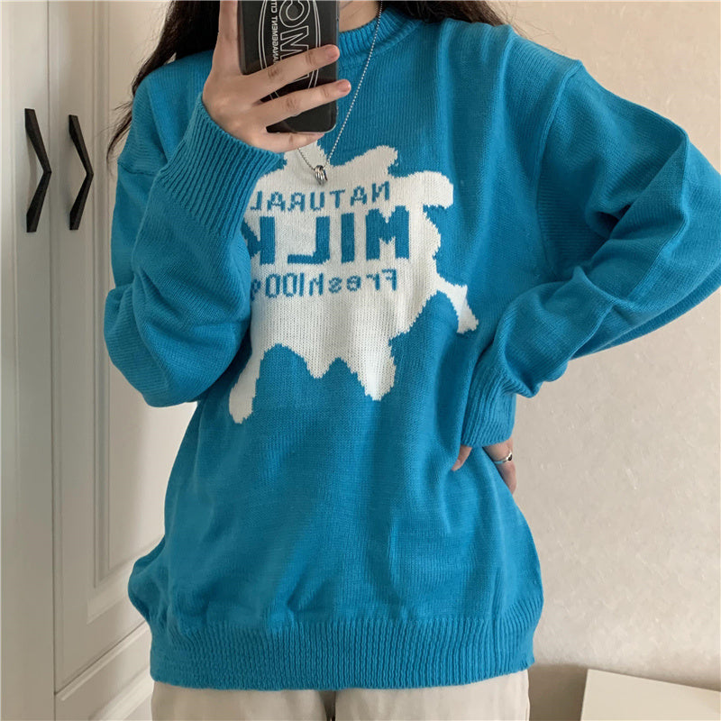 Loose Japanese Cartoon Anime Sweater – Retro Blue Pullover