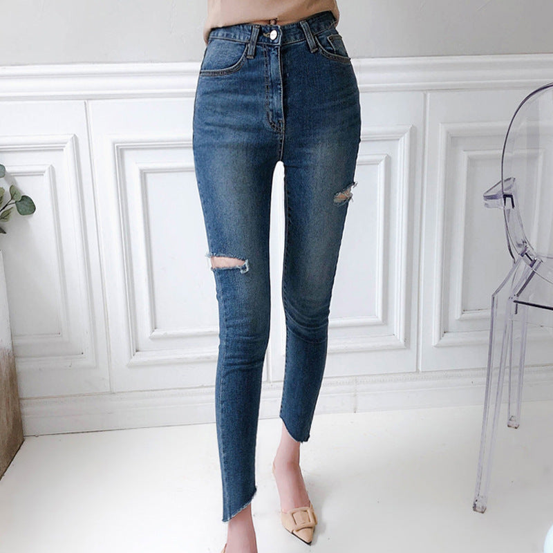 Four Buttons Down Closure Women Skinny Pencil Jeans