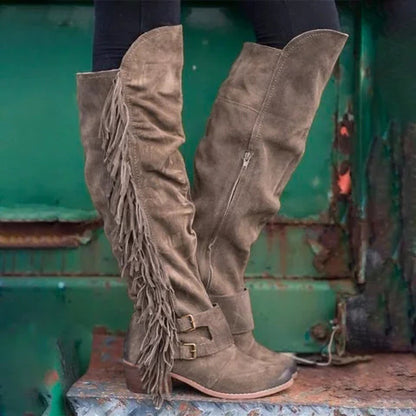 Plus-Size Long Tube Tassel Boots for Women | European & American Chic Winter Boots