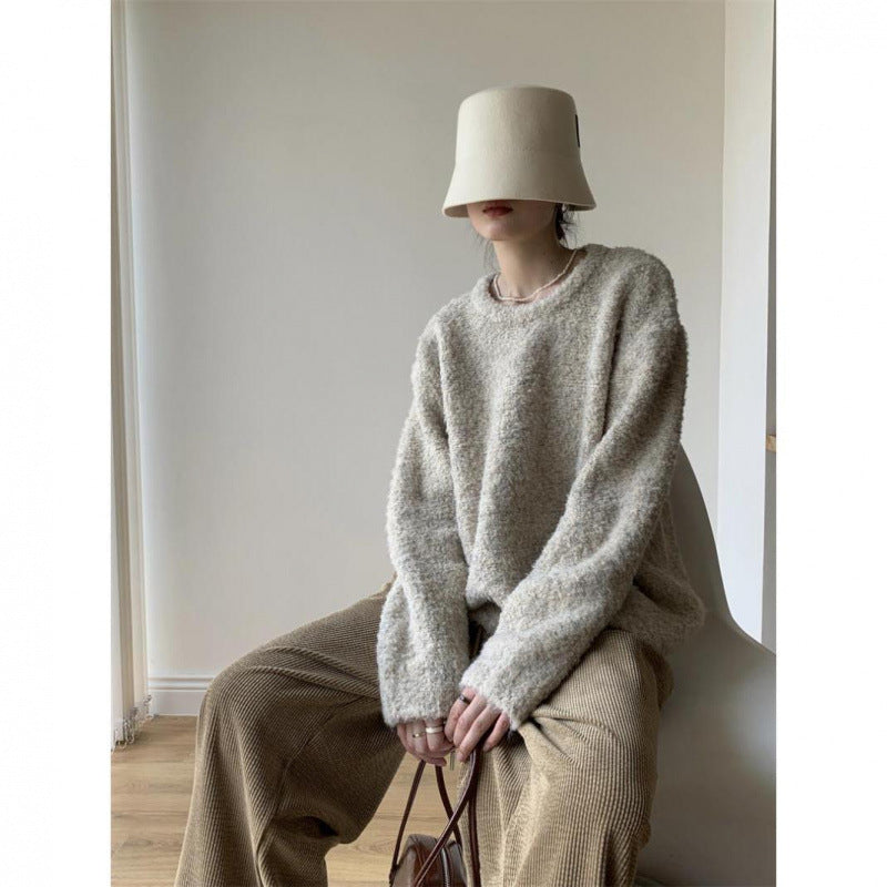 Cozy Vintage Furry Round Neck Pullover Sweater