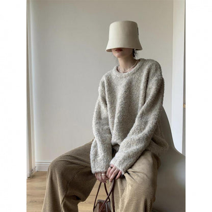 Cozy Vintage Furry Round Neck Pullover Sweater