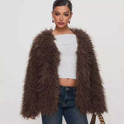 Faux Fur Warm Oversized Zip Up Fluffy Jacket