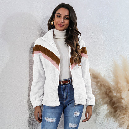 Cozy Striped Plush Jacket – Coats Outfits Women & Chic Winter Layering