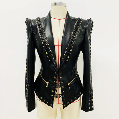 Lapel Collar Elegant Leather Cropped Jackets