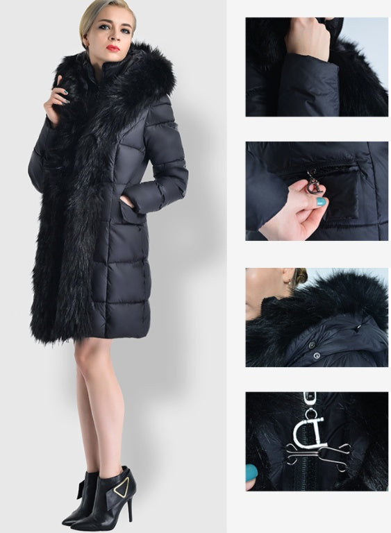 Womens Fur Collar Warm Inside Zipper Winter Parka Coat
