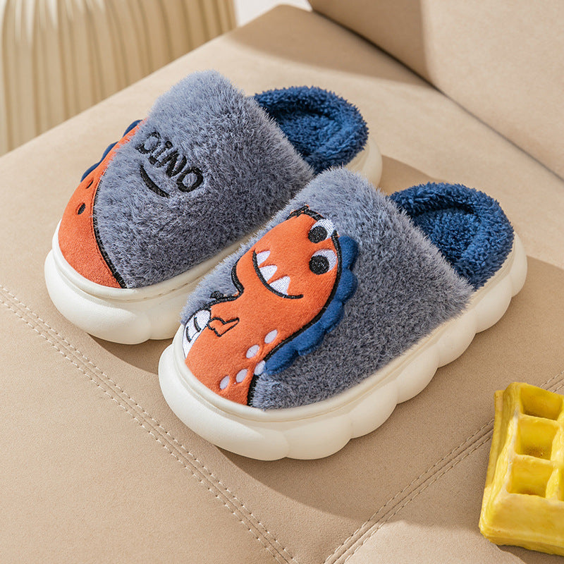 Plush Dinosaur Couple Cotton Slippers – Cozy Indoor Unisex Footwear