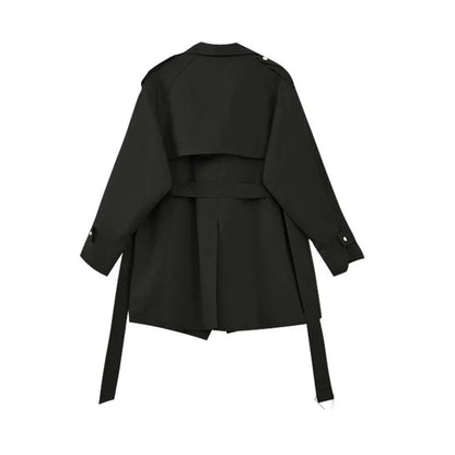 Elegant Office Fashion Lapel Collar Windbreaker Trench Coats with Sashes