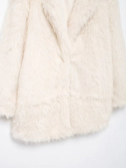 Autumn Winter Fashion Chic Beige Faux Fur Jackets