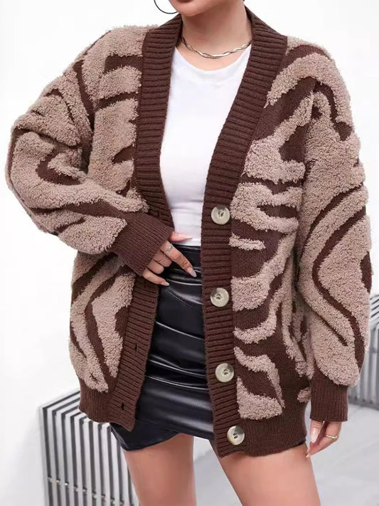 Women's Leopard Print Flocking Knit Cardigan