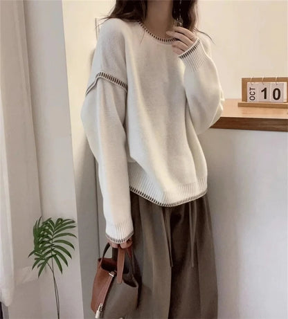 High-Quality Wool Sweater for Women – O-Neck Fashion Knit Pullover, Soft & Loose Casual Warm Top, Autumn/Winter Knitwear