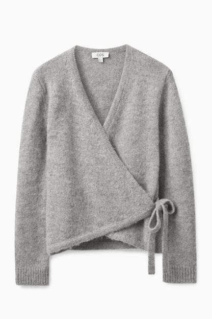 Women's Grey Asymmetrical Wool Cardigan – Lace-Up Knit