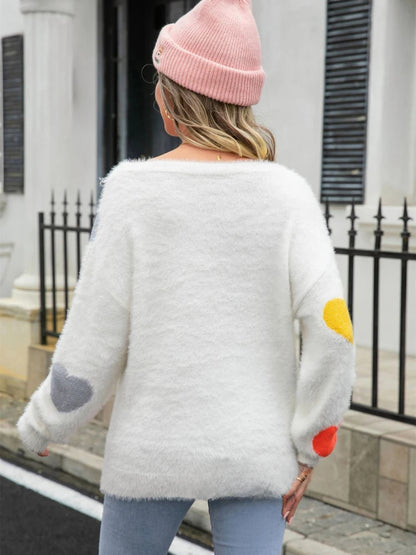 Oversized Wool Sweater for Women – Cozy Pullover with Heart Print