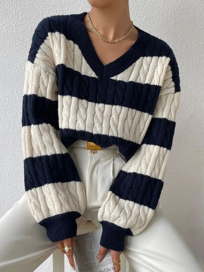 Women's Bold Black Striped Knit Sweaters