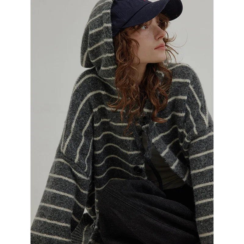 Vibrant Utility: Green Striped Winter Cardigan