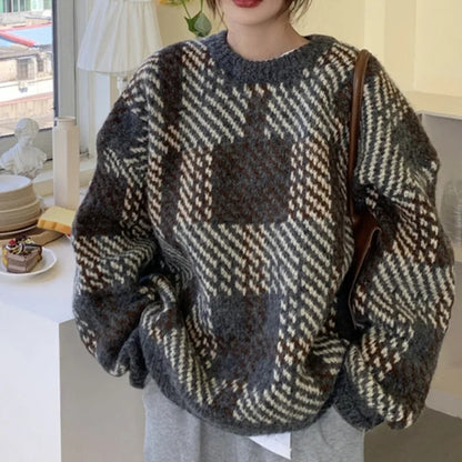 Korean-Style Rainbow Patchwork Sweater – Loose O-Neck Pullover 2026