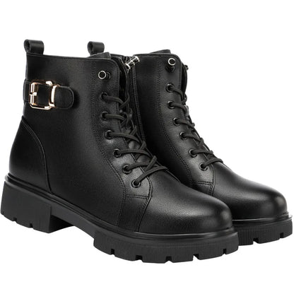 Women's Leather Platform Combat Ankle Boots – Chunky Lace-Up Punk Style Footwear for Autumn/Winter 2025