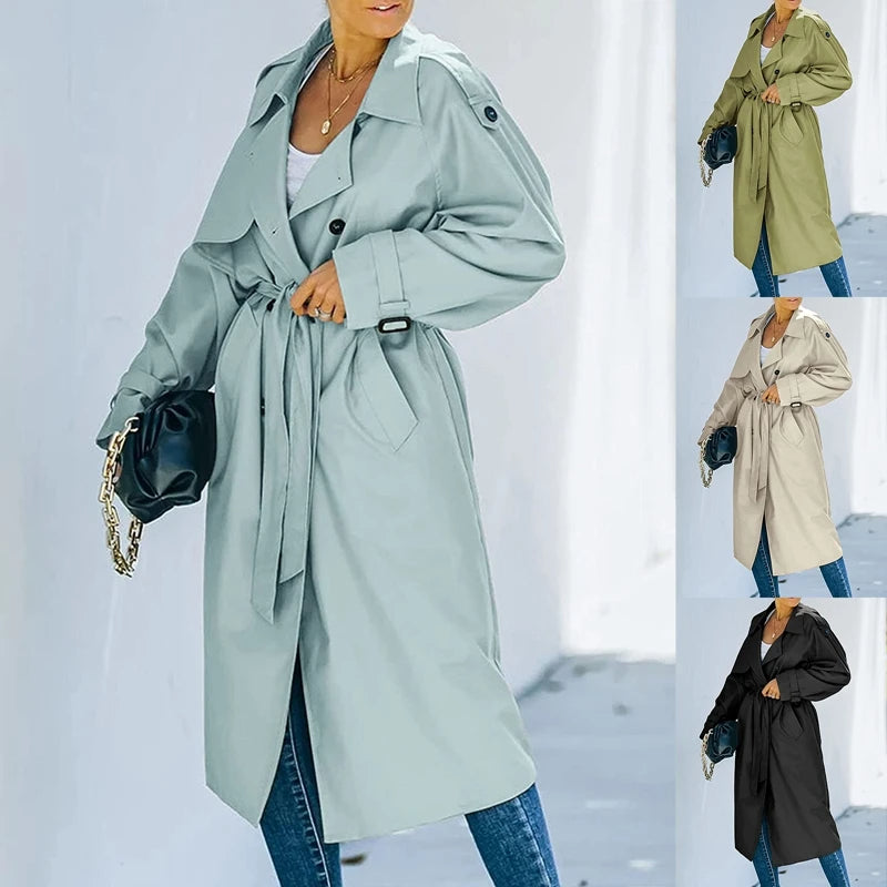 Double-Breasted Windproof Women Vintage Long Trench Coats