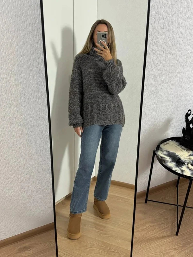 Thick Wool Turtleneck Sweater – Fluffy Loose Winter Knit Pullover