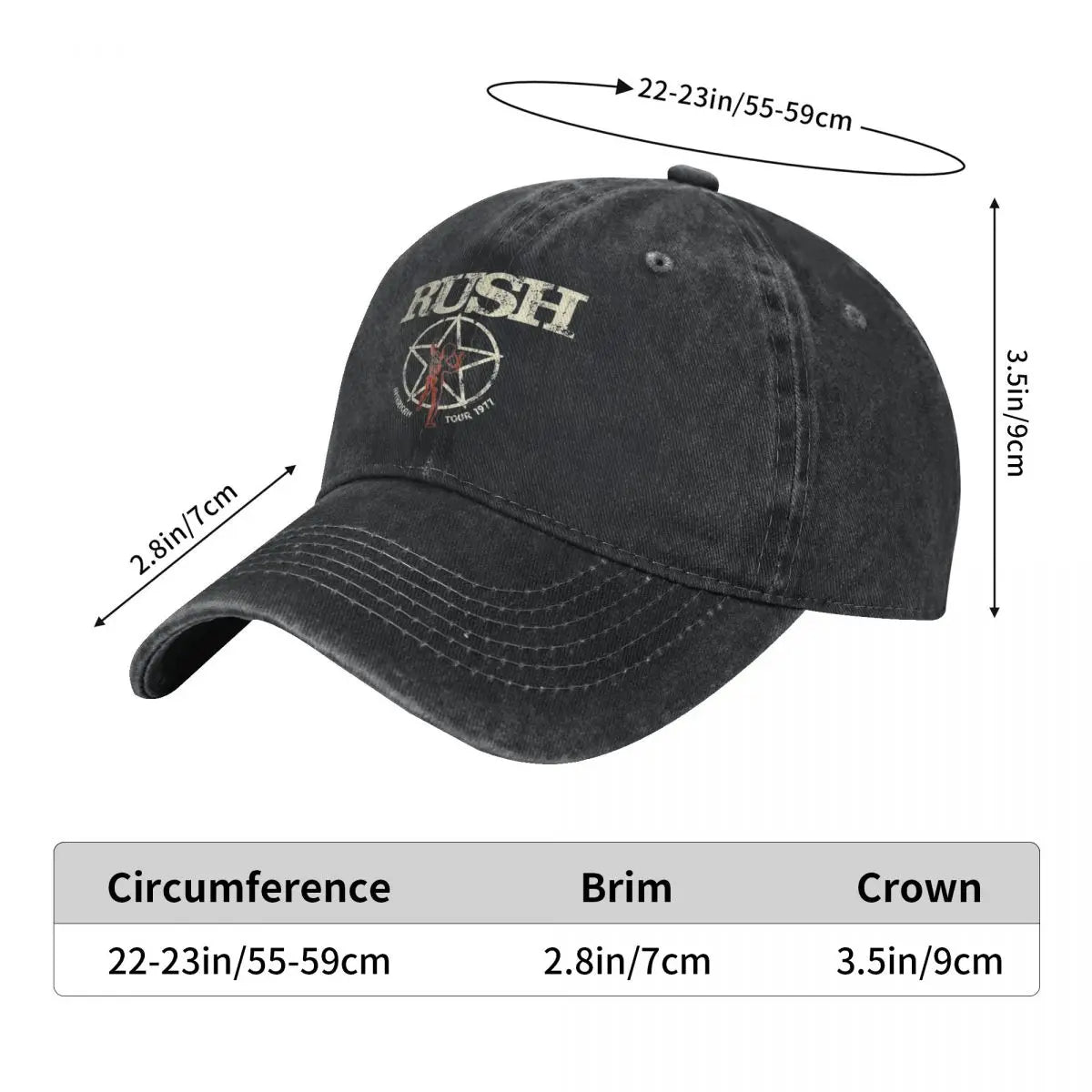 Fashion Rush Band Baseball Cap – Unisex Distressed Washed Snapback Hat for Outdoor Workouts