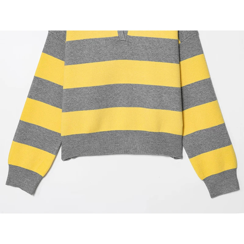2026 Striped Knit Polo Sweater – Women’s Loose Pullover