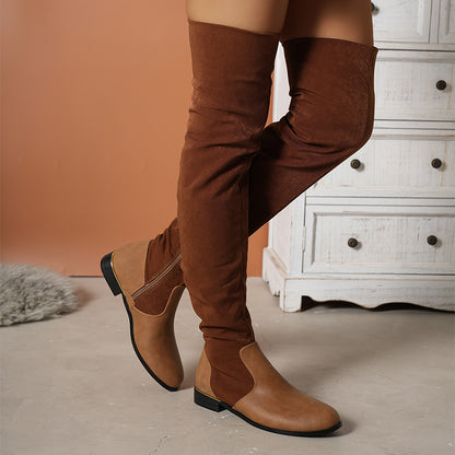 Over-the-Knee Suede Boots for Women | Round Toe Thick Low Heel Winter & Party Boots