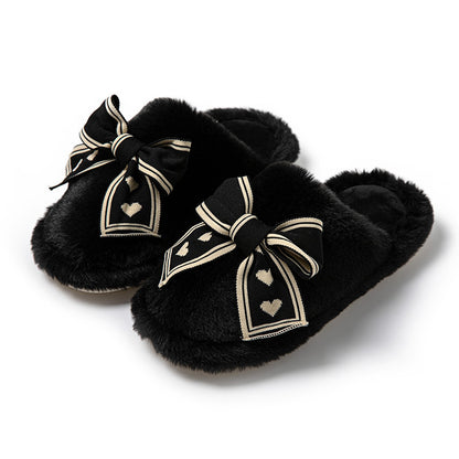 Women’s Fluffy Bowknot House Slippers – Cozy Indoor Flats