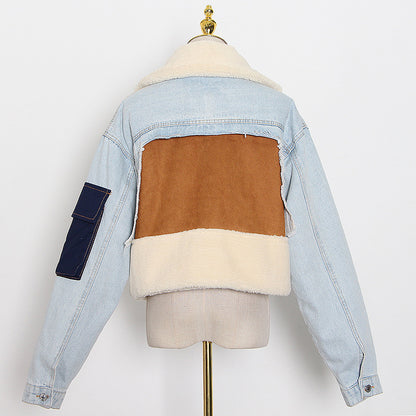 Straight Collar Vintage Blue Long Sleeve Denim Coat Jacket