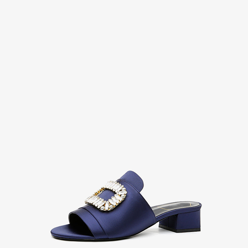 Square Rhinestones Decor Low Heel Women Summer Slippers