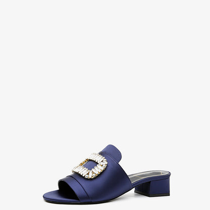 Square Rhinestones Decor Low Heel Women Summer Slippers