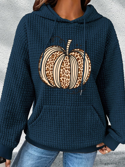 Cozy Pumpkin Print Hoodie for Women – Cute Halloween Pullover Sweatshirt for Fall/Winter Casual Style