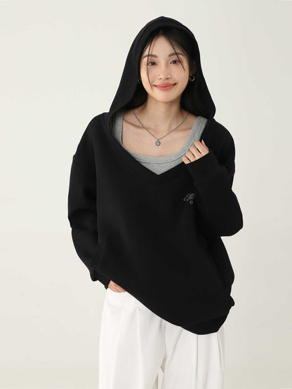 Fashionable V Neck Long Sleeved Sweatshirt Women S Solid Color Hoodie For Autumn Winter Streetwear