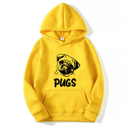 Hip Hop Pug Printed Hoodie – Retro Street Style for Men & Women