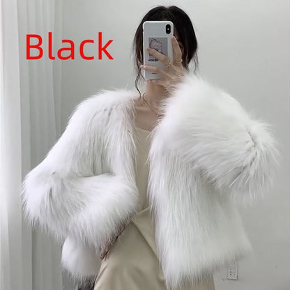 New Slim-Fit Leather Fox-Like Coat – Elegant Faux Fur Slimming Jacket for Women