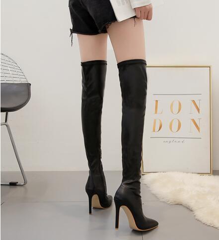 Over The Knee Elastic Leather Long Boots For Women